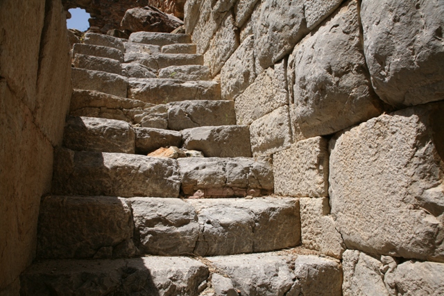 Trizina - Stone steps within the tower of Diateichisma